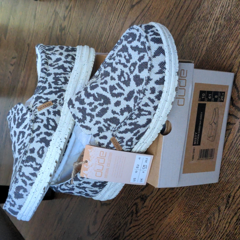 NWT Hey Dude Women's Size 10 Misty Woven - Cheetah Grey New!